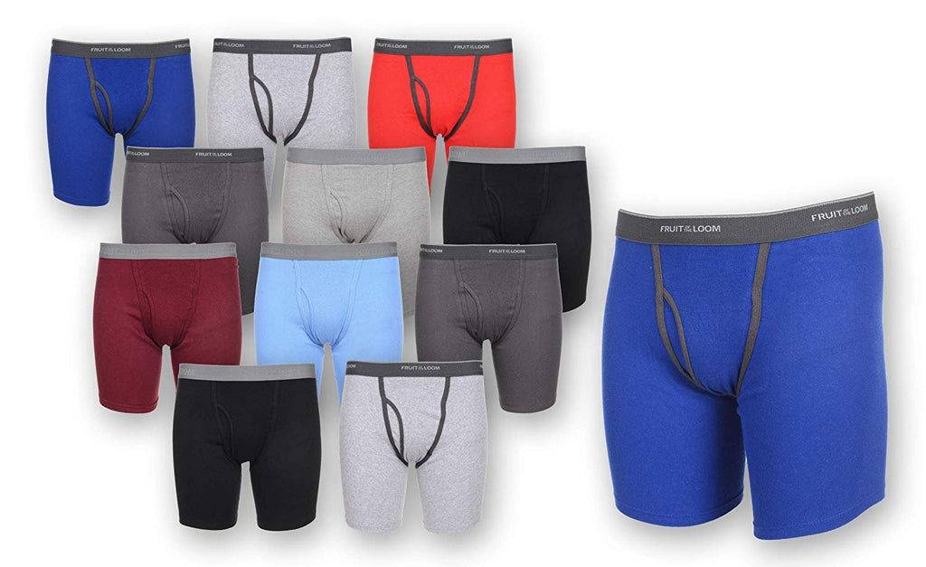 Crafted Comfort Stretch- Exposed Waistband- Assorted Fruit of the Loom Men's Cotton Performance Boxer Briefs (12 Pack)