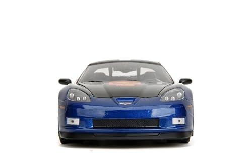 Jada Toys Bigtime Muscle 1:24 2006 Chevy Corvette Z06 Die-cast Car – Opening Doors, Hood, Trunk, Rubber Tires(Metallic Blue/Orange)