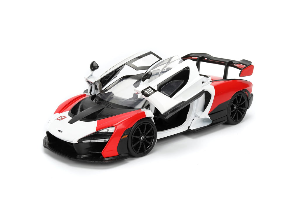 Jada Toys Hyper-Spec 1:24 McLaren Senna Die-cast Car – Opening Doors, Hood, Trunk, Rubber Tires(White/Red/Black)
