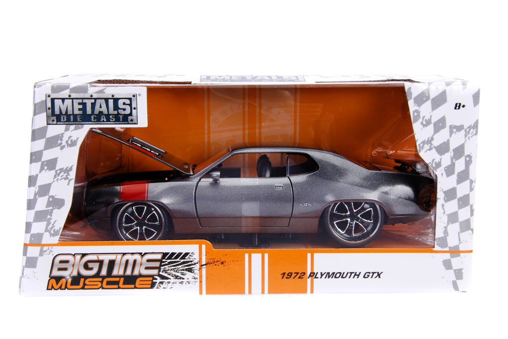 Jada 1972 Plymouth GTX 440 Metallic Gray with Red Stripe Bigtime Muscle 1/24 Diecast Model Car