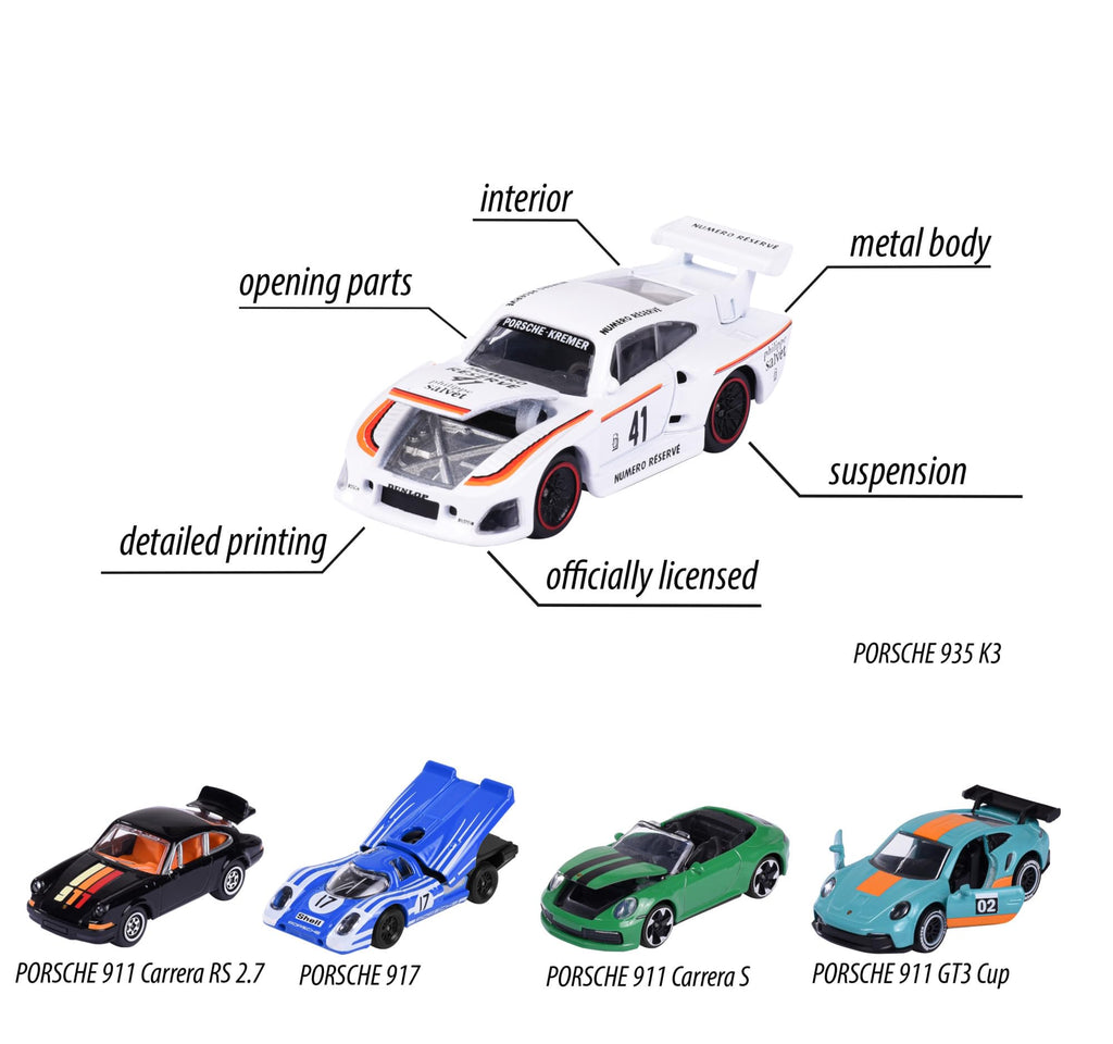 Majorette 1:64 Porsche 5-Pack Giftpack Die-Cast Cars