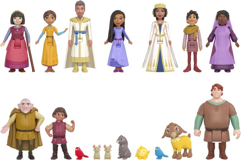 Disney's Wish Kingdom of Rosas Character Small Doll Set, 10 Posable Mini Dolls & 5 Friend Figures