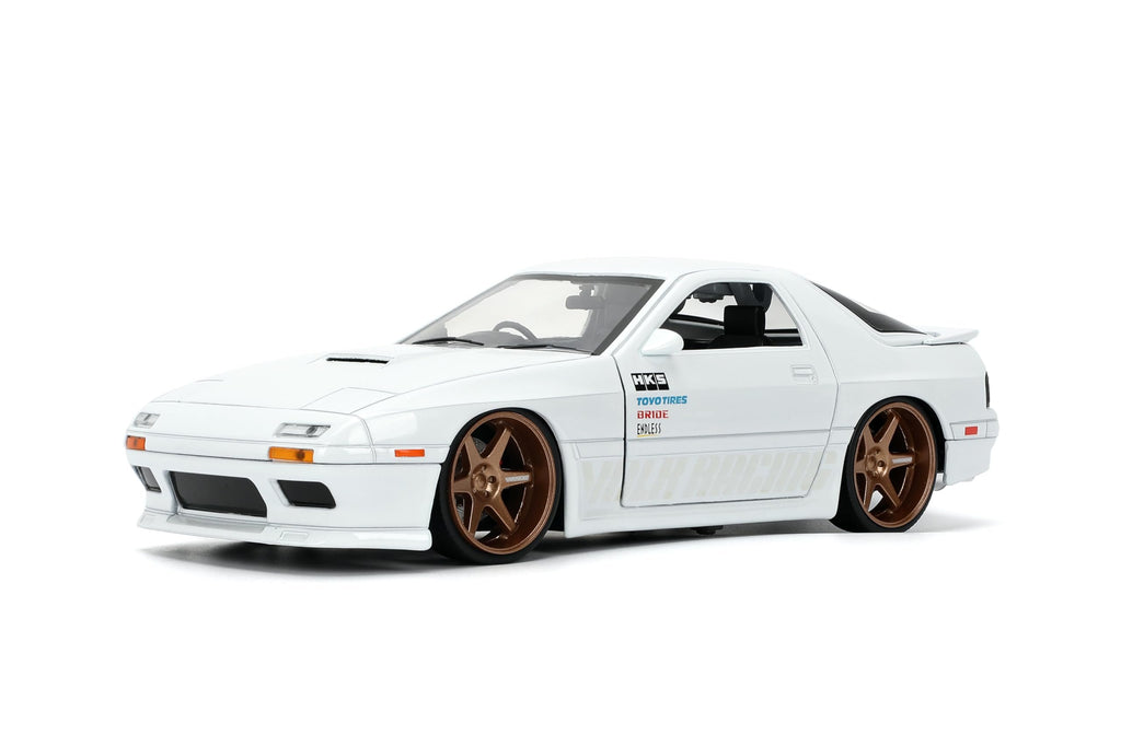 Jada Toys JDM Tuners 1:24 Scale Die-Cast 1985 Mazda RX-7 (FC) Volk Racing, Opening Doors, Detailed Interior, Rubber Tires, Collectible for Ages 8+(White)