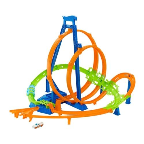 Hot Wheels Track Set, Epic Crash Dash with 5 Crash Zones, Motorized Booster and 1 Hot Wheels 1:64 Scale Toy Car, Easy Storage