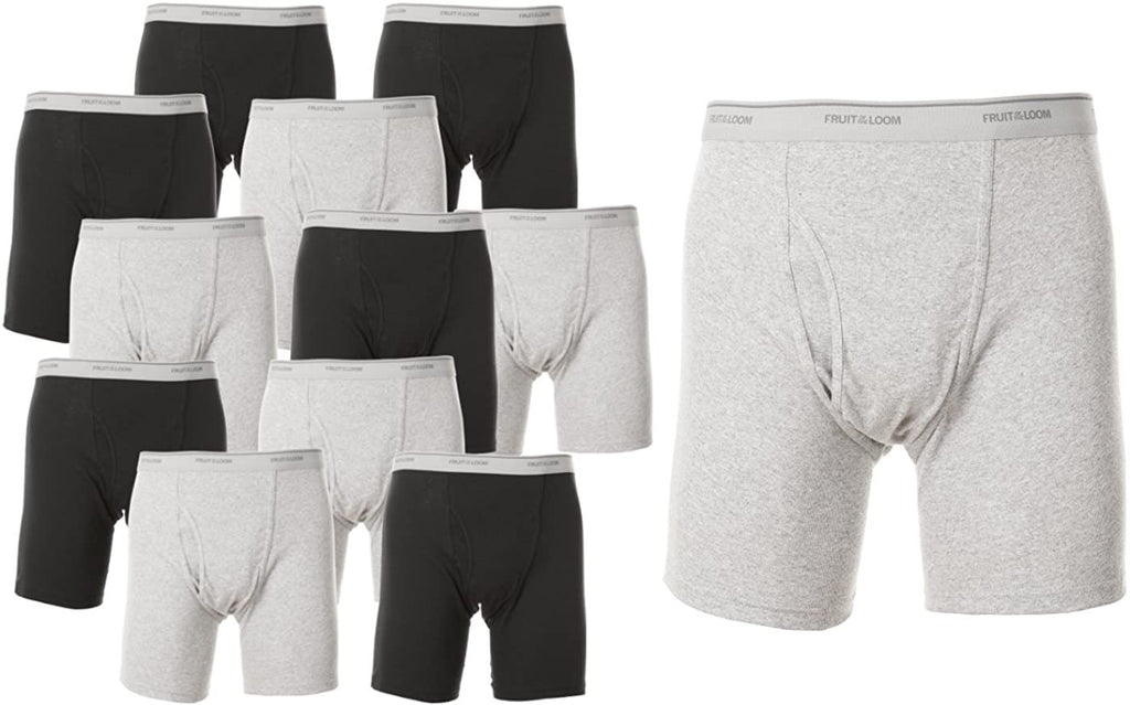 Black/Grey Fruit of the Loom Men's Cotton Performance Boxer Briefs (12 Pack)