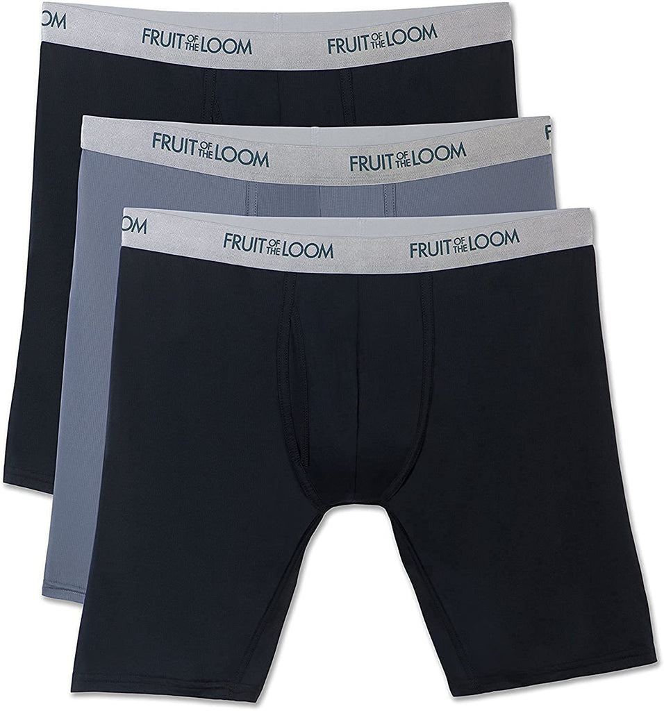 Fruit of the Loom Men's 12-Pack Everlight Long Leg Boxer Briefs Breathable Nylon/Spandex Blend