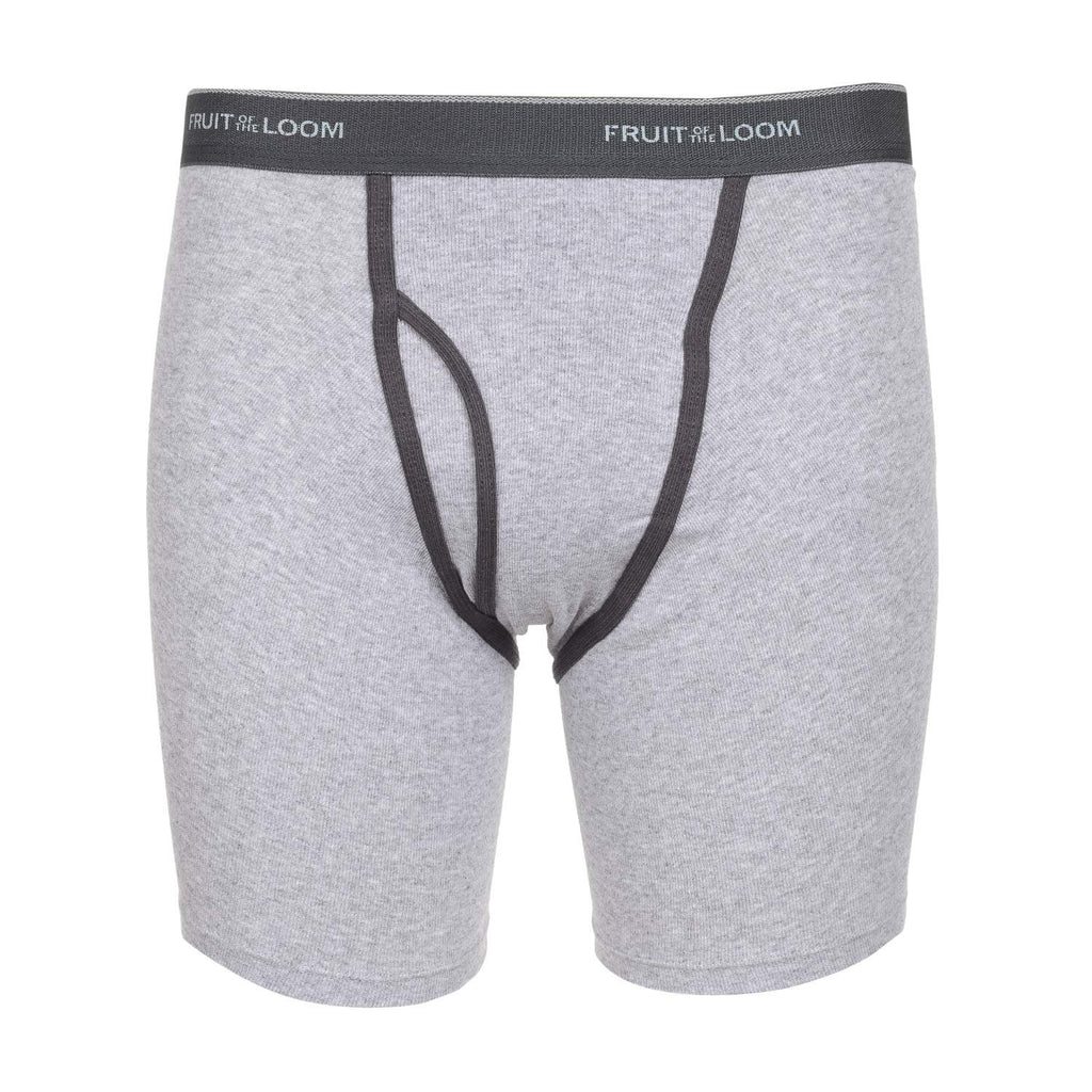 Crafted Comfort Stretch- Exposed Waistband- Black Heather Fruit of the Loom Men's Cotton Performance Boxer Briefs (12 Pack)