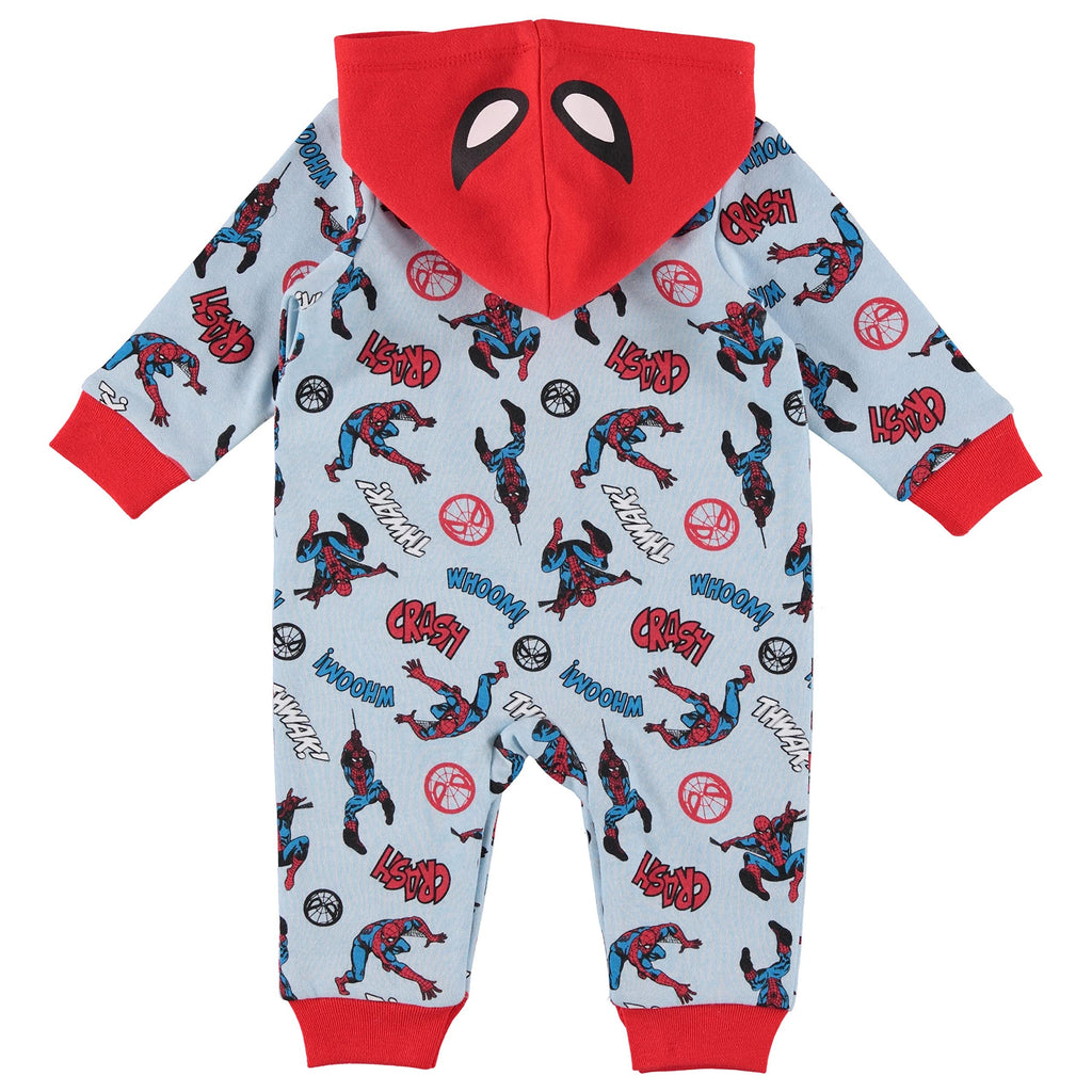 Spider-Man Baby Boys Bodysuit One Piece - Long-Sleeve Hooded Fleece Jumpsuit - Newborn Boy Clothes (Blue/Red, 3-6 Months)