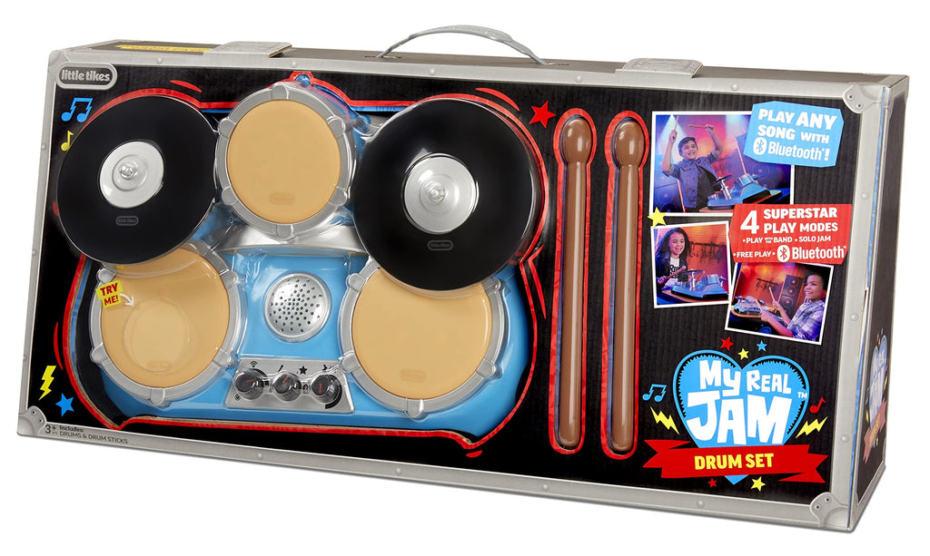 Little Tikes My Real Jam Drum Set, Toy Drums with Drumsticks and Case, for Ages 3+
