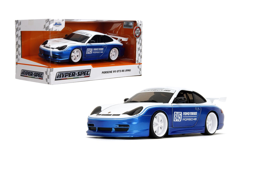 Hyper-Spec 1:24 Porsche 911 GT3 RS (996) Toyo Tires Die-Cast Car, Toys for Kids and Adults(Candy Blue/White)