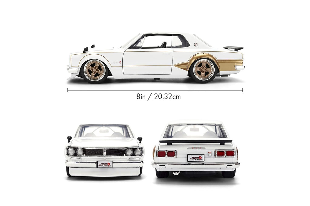 Jada 1971 Nissan Skyline GT-R, White/Gold Toys 37021-1/24 Scale Diecast Model Car