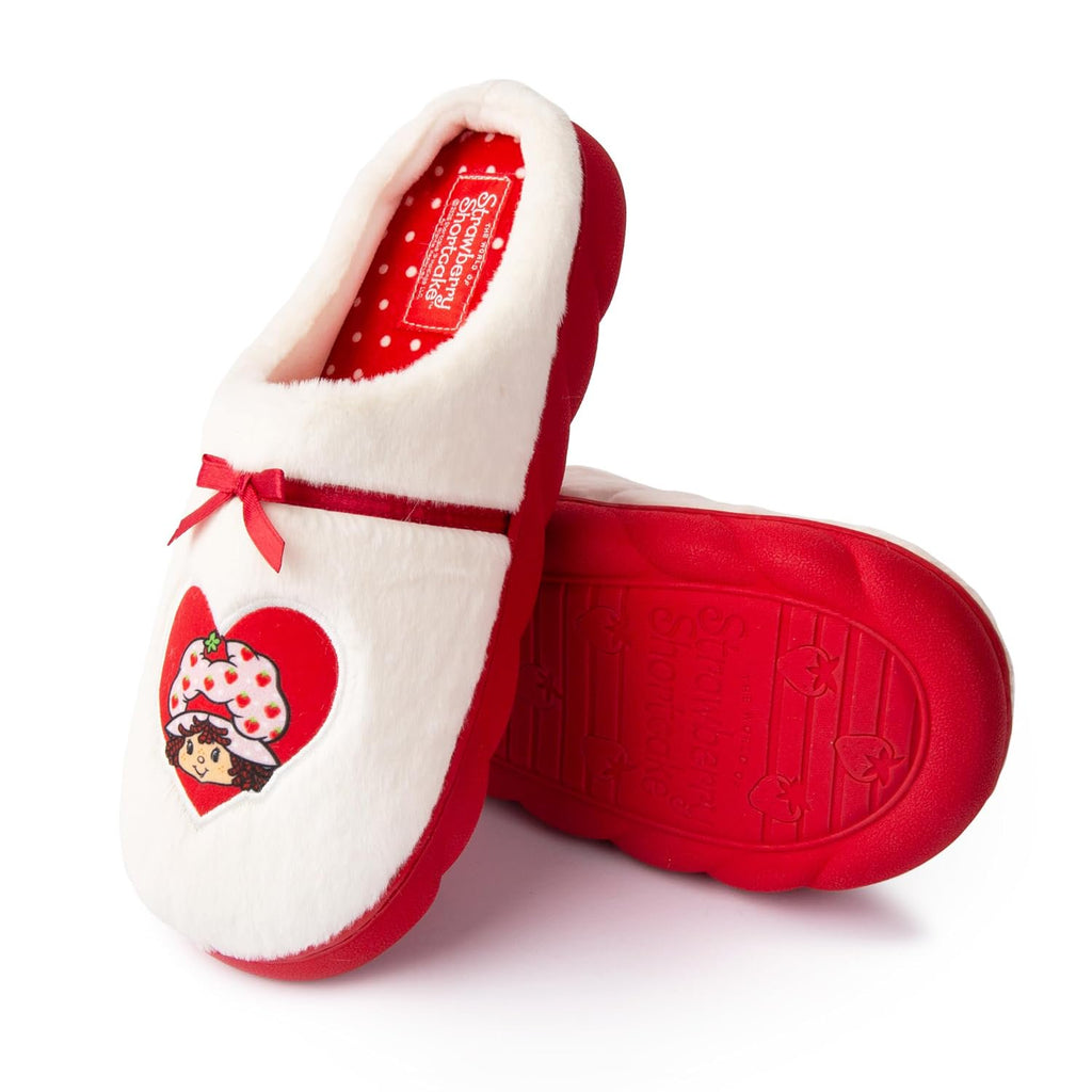 Handcraft Strawberry Shortcake Girls Plush Clog Slippers with Satin Bow and Icon, Cream, 2-3 Big Kid