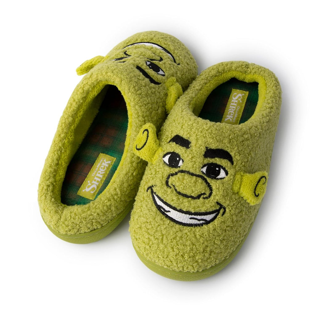 Handcraft Shrek Boys Boucle Clog Slippers with Embroidered Face and 3D Ears, Green, 4-5 Big Kid