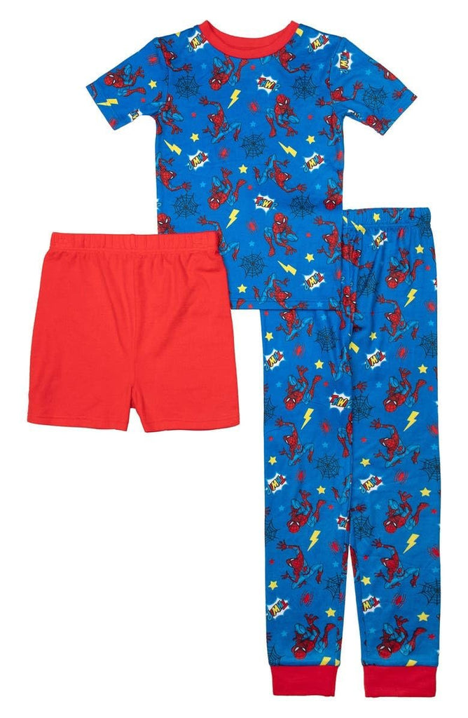 Centric Brands Spider-Man Boys' 3-Piece Pajama Set, Polyester Spandex, Marvel Short Sleeve Shirt, Shorts & Pants, Sizes 4-10