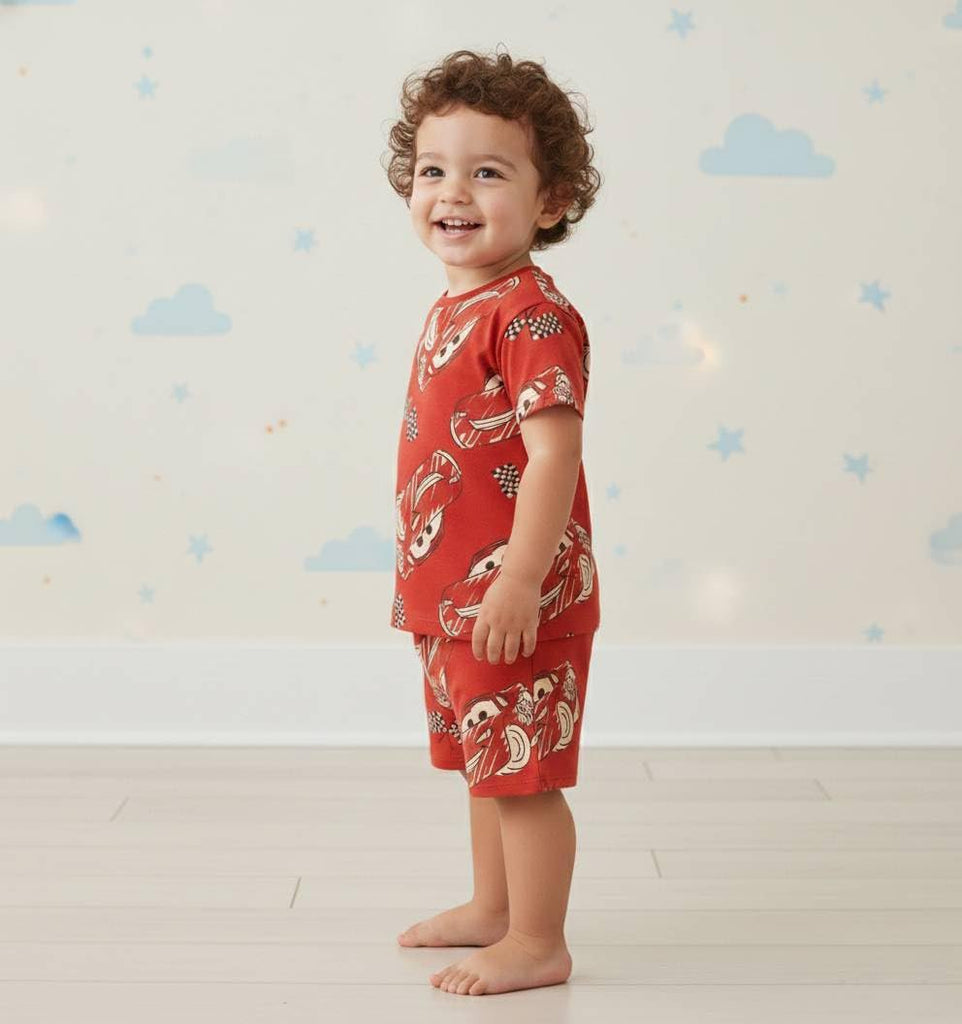 Disney Cars Boys 2-Piece Short Set – Lightning McQueen T-Shirt & Matching Shorts Summer Outfit
