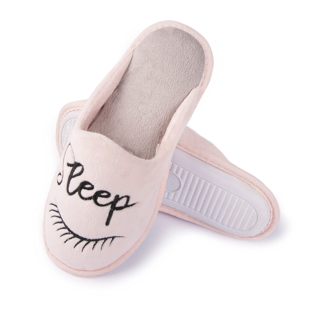 Handcraft Staycation NYC Ladies Funny Quote Scuff Slipper, Plush Non Slip House Slippers for Women, Comfy Soft Sole Bedroom Shoes