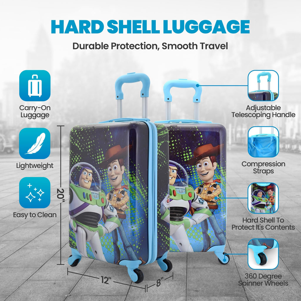 Disney Character 20" Hardshell Luggage - Toy Story, Stitch and more! Hard-side Suitcase for Travel with Spinner Wheels 20"x12"x8"