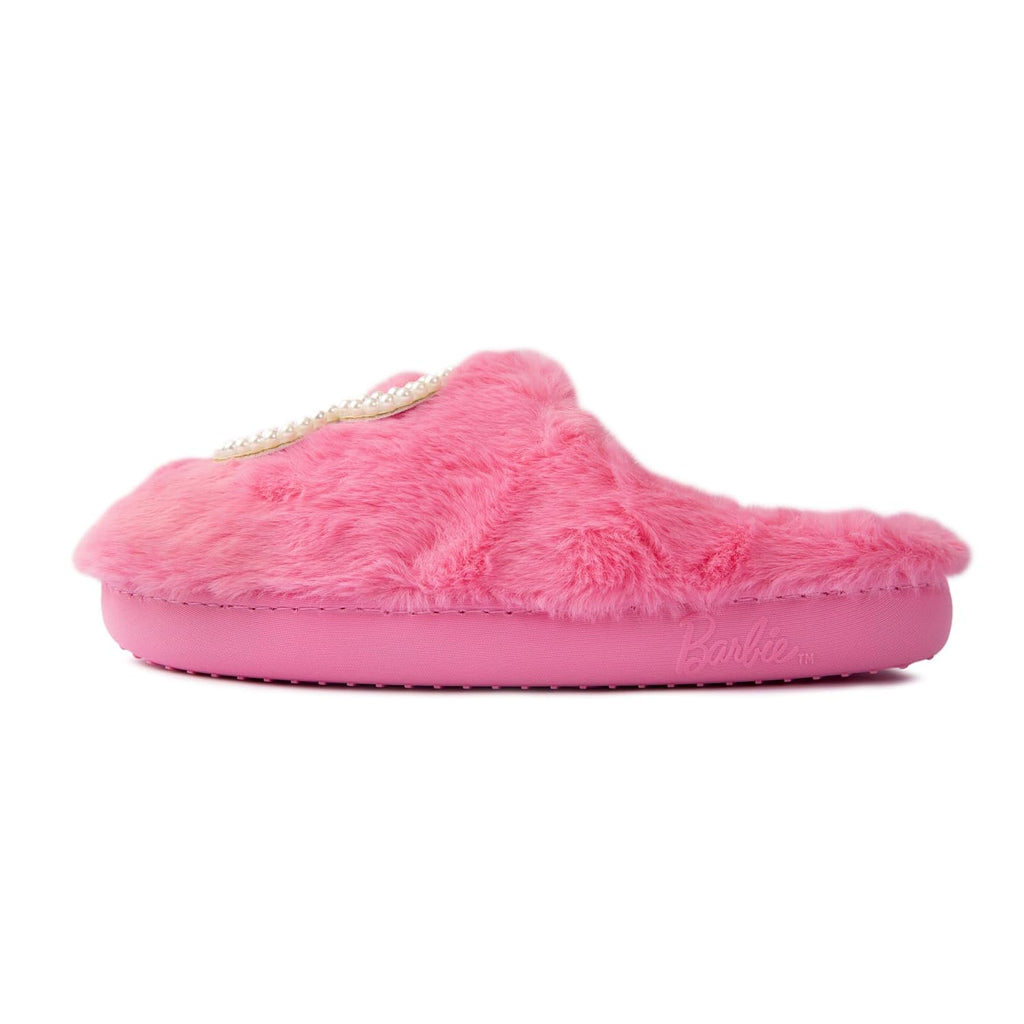 Handcraft Barbie Girls Faux Fur Clog Slippers with Pearl 'B' Logo, Pink, 7-8 Big Kid