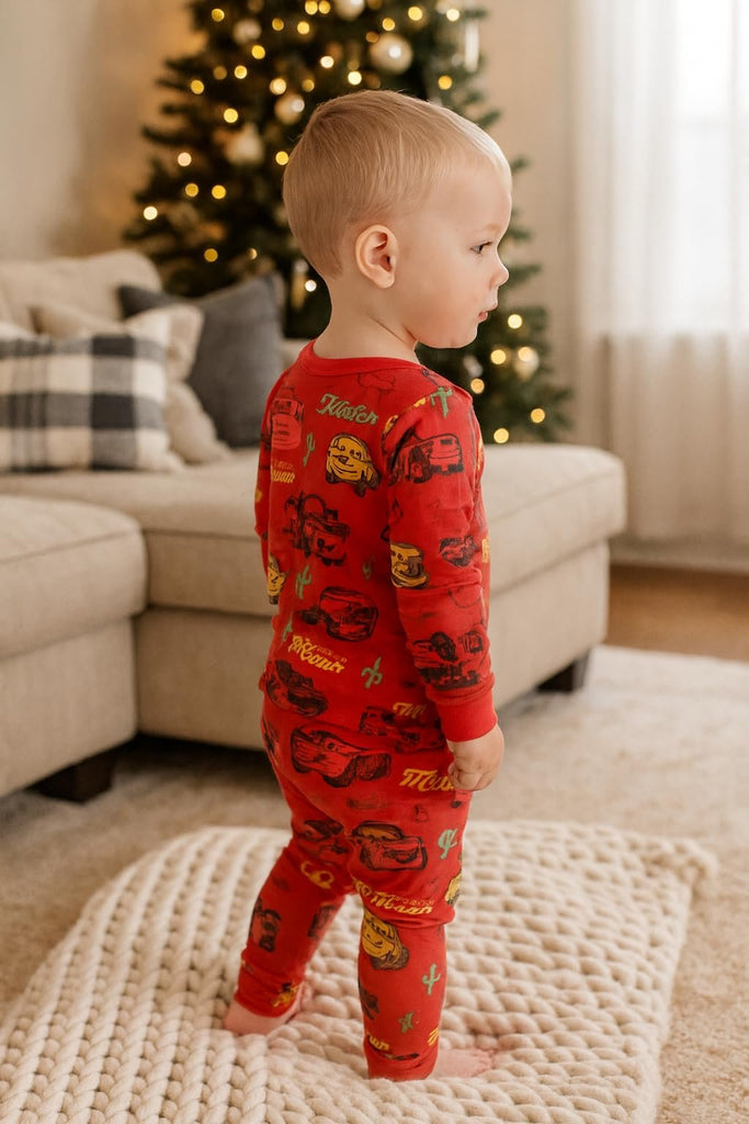 Disney Cars Boys’ Pajama Set – Long Sleeve Lightning McQueen Top & Matching Pants – Soft Viscose Spandex Kids Sleepwear