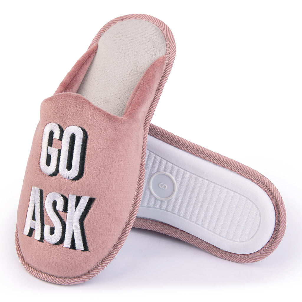 Handcraft Staycation NYC Ladies Funny Quote Scuff Slipper, Plush Non Slip House Slippers for Women, Comfy Soft Sole Bedroom Shoes