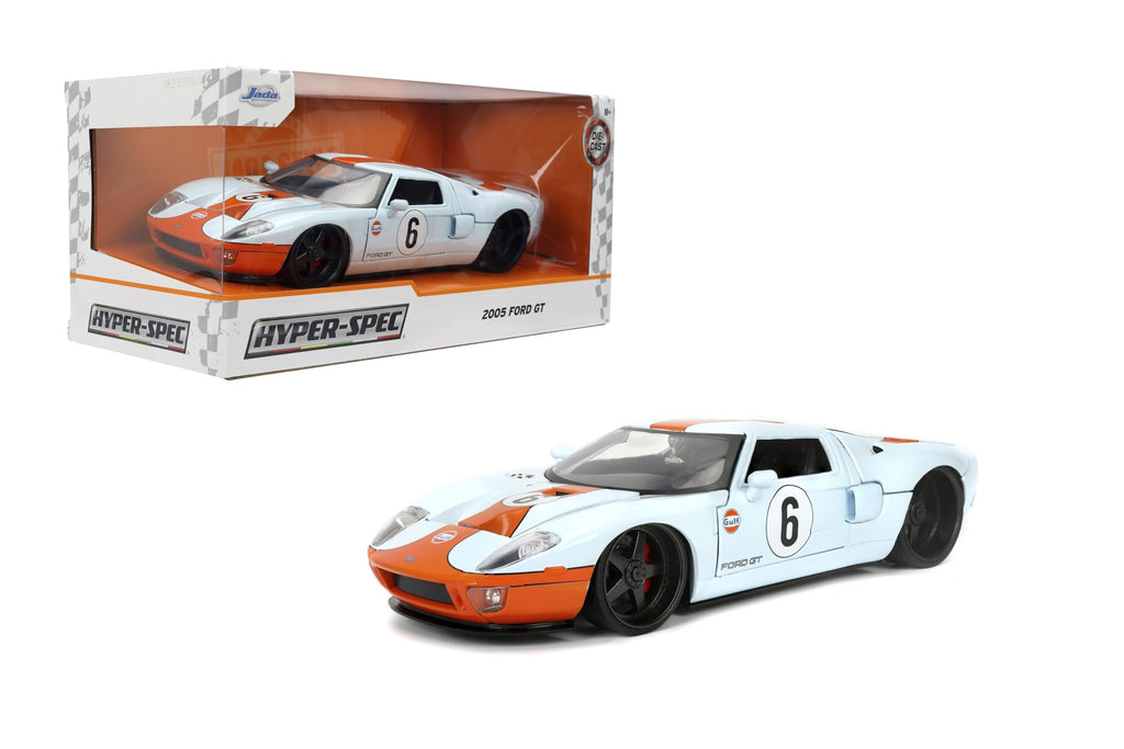 Jada Toys Hyper-Spec 1:24 2005 Ford GT Gulf Die-cast Car – Opening Doors, Hood, Trunk, Rubber Tires(Light Blue)