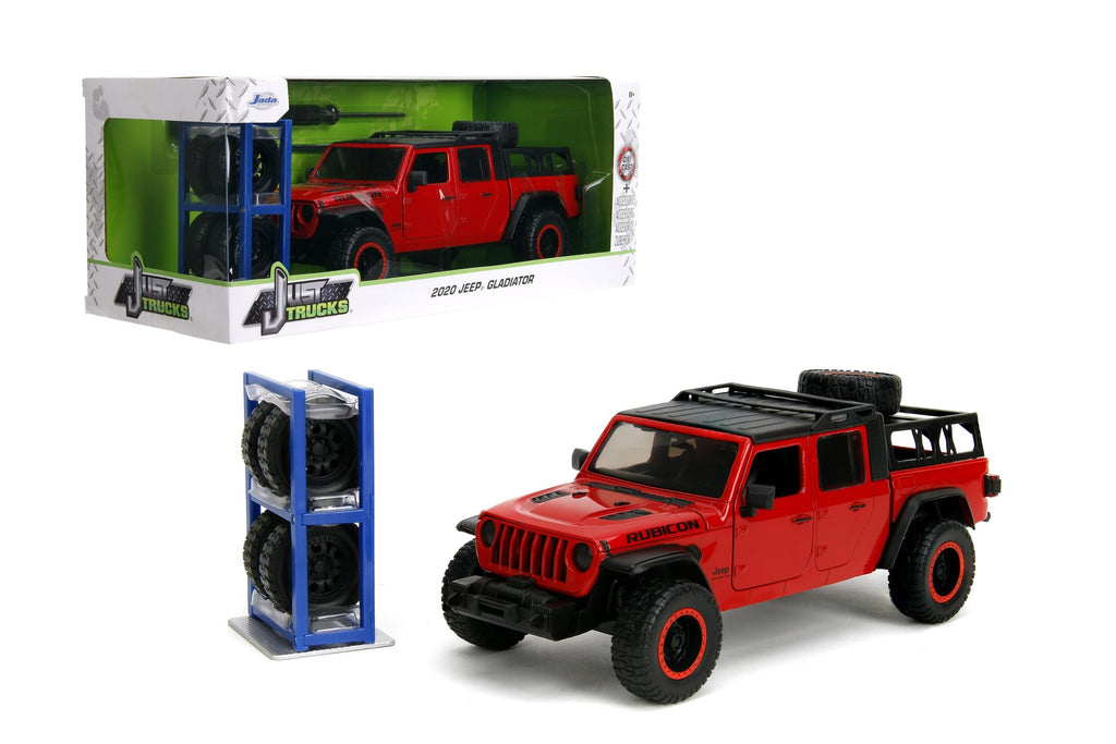 Just Trucks 1:24 2020 Jeep Gladiator Die-Cast Car & Tire Rack, Toys for Kids and Adults(Red)