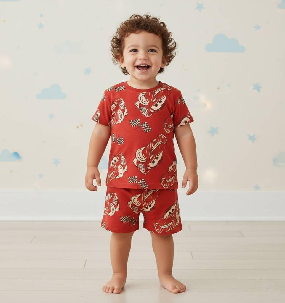 Disney Cars Boys 2-Piece Short Set – Lightning McQueen T-Shirt & Matching Shorts Summer Outfit