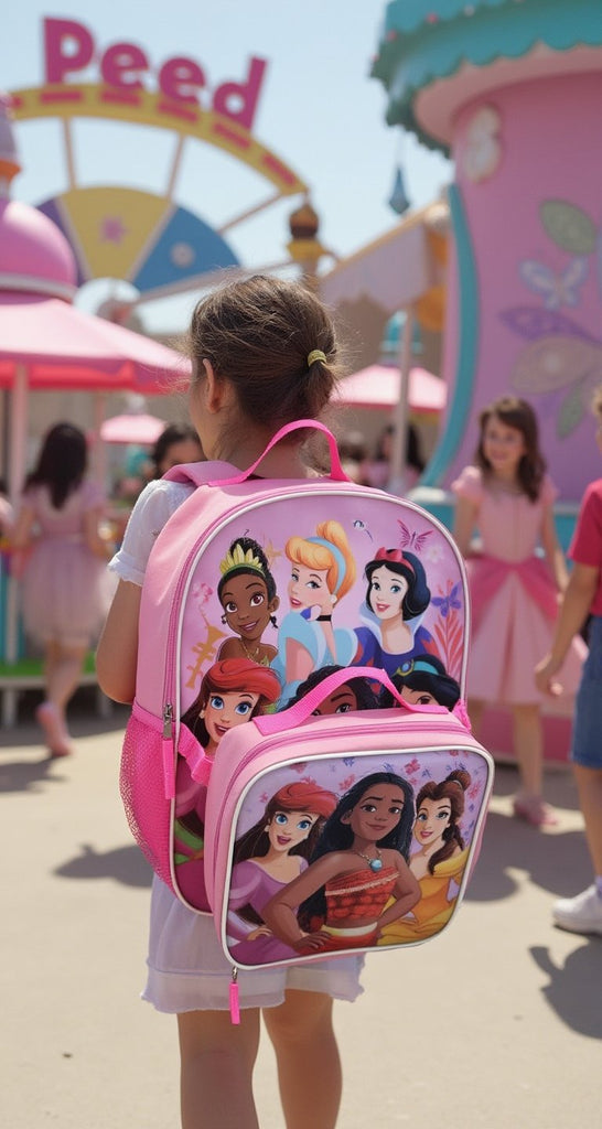 Princess Fast Forward Disney and more 16" Backpacks With Lunch Bag - Licensed Characters Kids Schoolbag