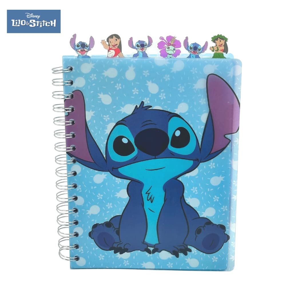 Disney Lilo and Stitch Tab Journal Notebook, Spiral Bound, 144 Lined Pages, 8 x 7 inches, Blue