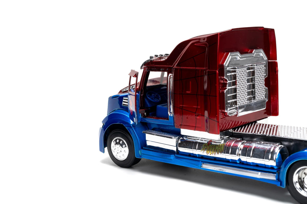 Jada Western Star 57X Truck Tractor Spider-Man Blue and Red Metallic Hollywood Rides Series 1/24 Diecast Model