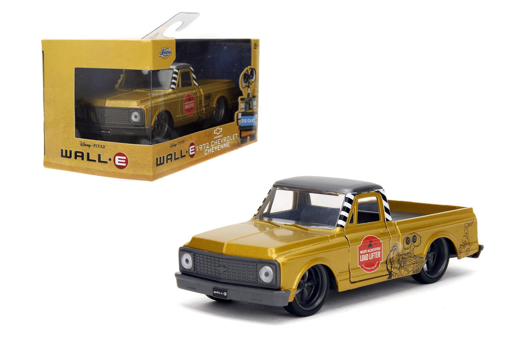 Jada Wall-E / 1972 Chevrolet Cheyenne 1:32 Die-Cast Car, Opening Doors, High Gloss Finish – Ages 8+, Collector's Edition, Yellow