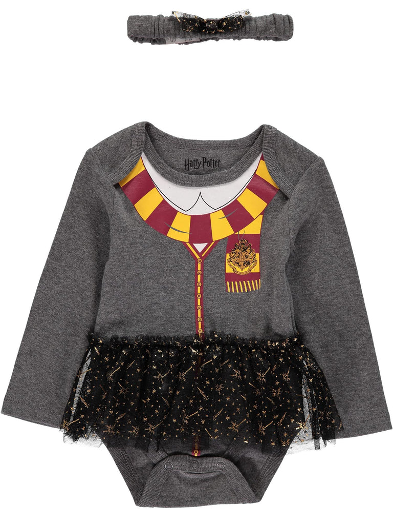Harry Potter Baby Girl Clothes One Piece with Tutu and Headband, Baby Gryffindor Outfit (Grey/Red/Orange, 6-9 Months)