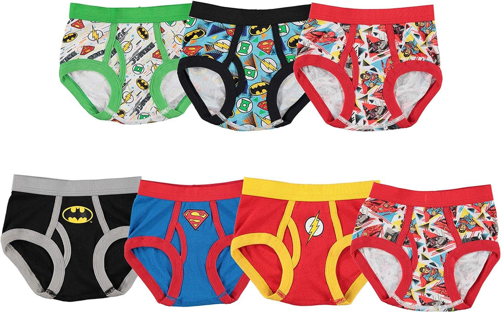 DC Comics Boys' 100% Cotton Briefs with Prints Including Superman, Batman, The Flash Logos, Sizes 2/3t, 4t, 4, 6, 8