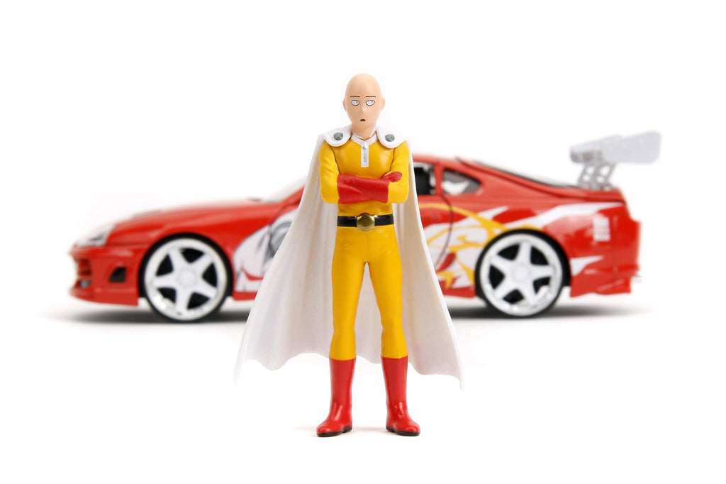 Jada One Punch Man with 1995 Toyota Supra Die-Cast Car – 1:24 Scale Anime Inspired Vehicle, Highly Detailed Model with Saitama Figure, for Ages 8+