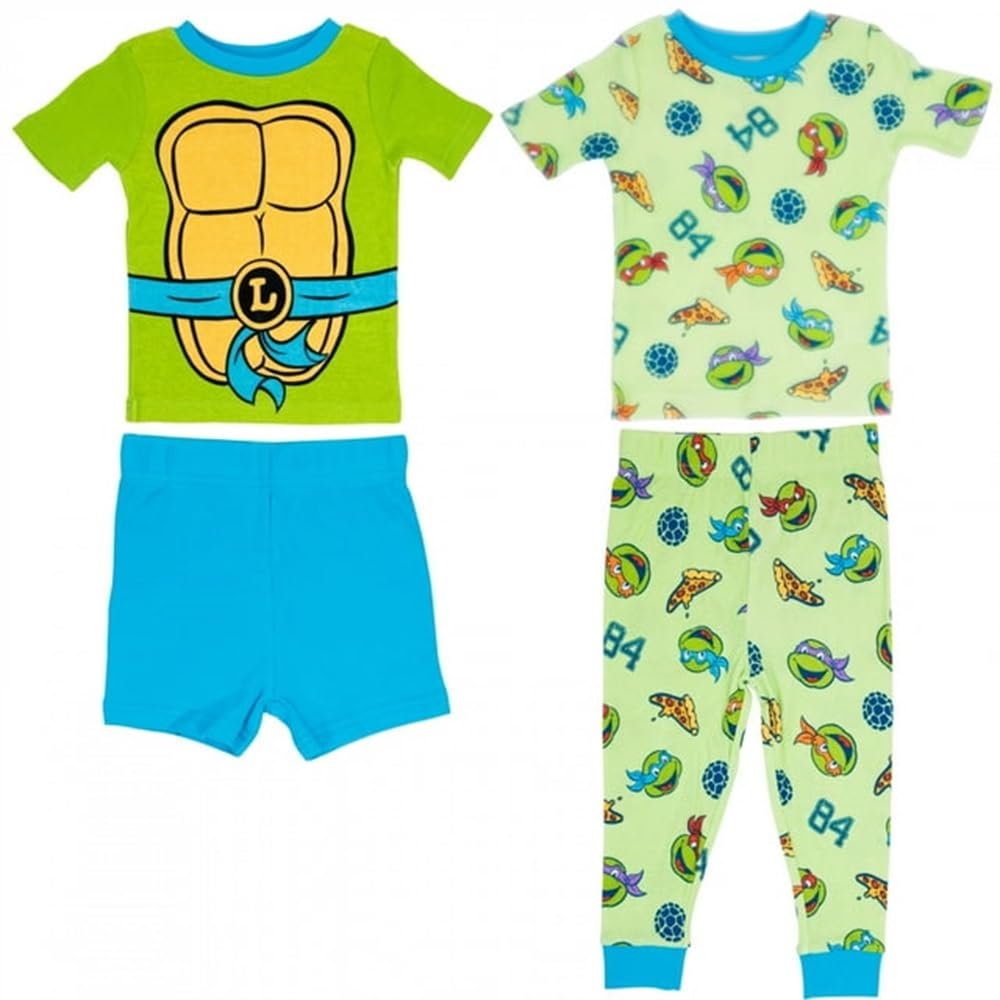 Centric Brands Teenage Mutant Ninja Turtles 4-Piece Pajama Set – 2 Tops, Pants & Shorts – TMNT Boys Sleepwear – Sizes 2T–4T