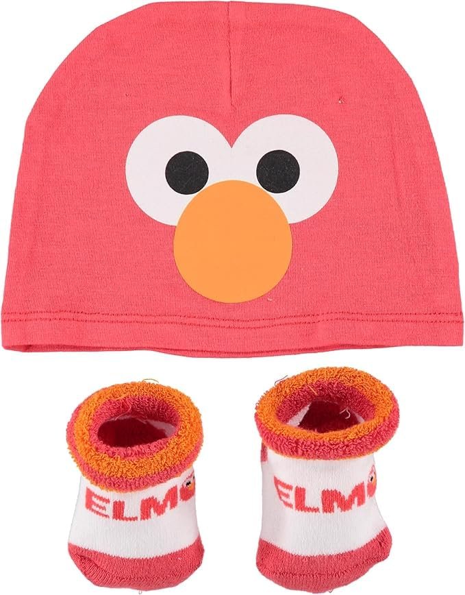 Happy Threads Elmo Baby Boys Cap and Bootie Set - Sesame Street Baby Gift Set with Baby Hat and Baby Socks (0-12 Months)