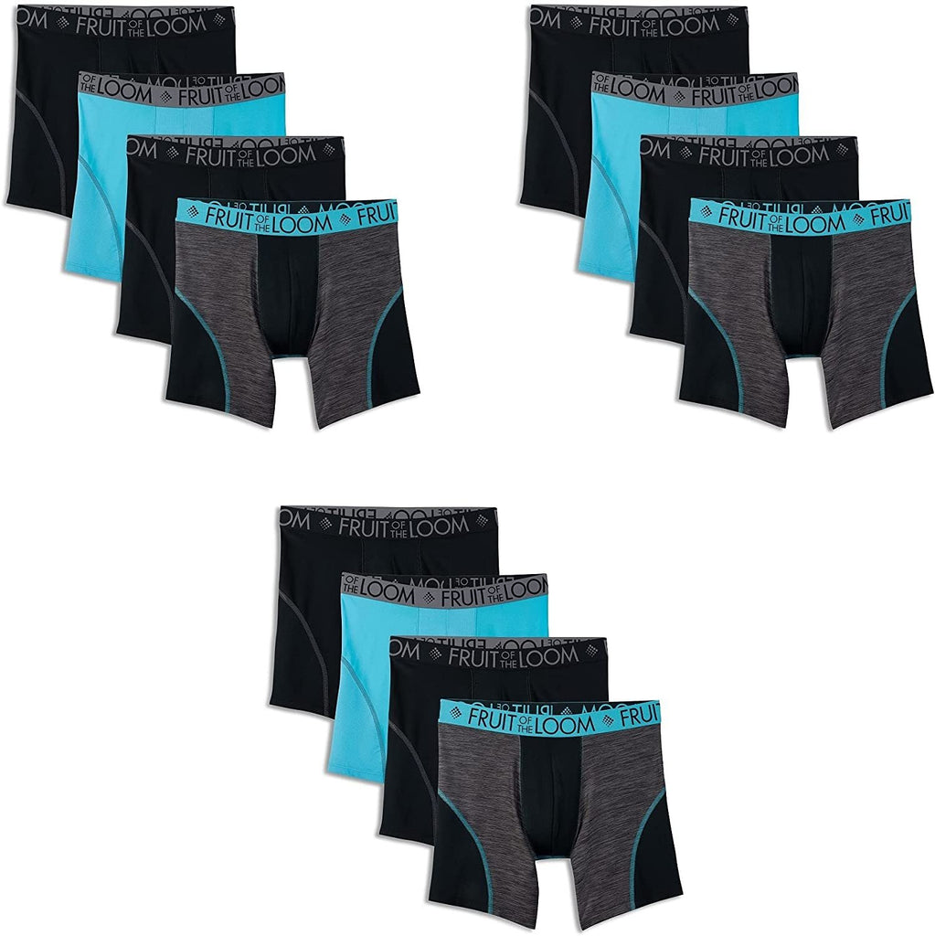 Fruit of the Loom Men's 12-Pack Everlight Long Leg Boxer Briefs Breathable Nylon/Spandex Blend