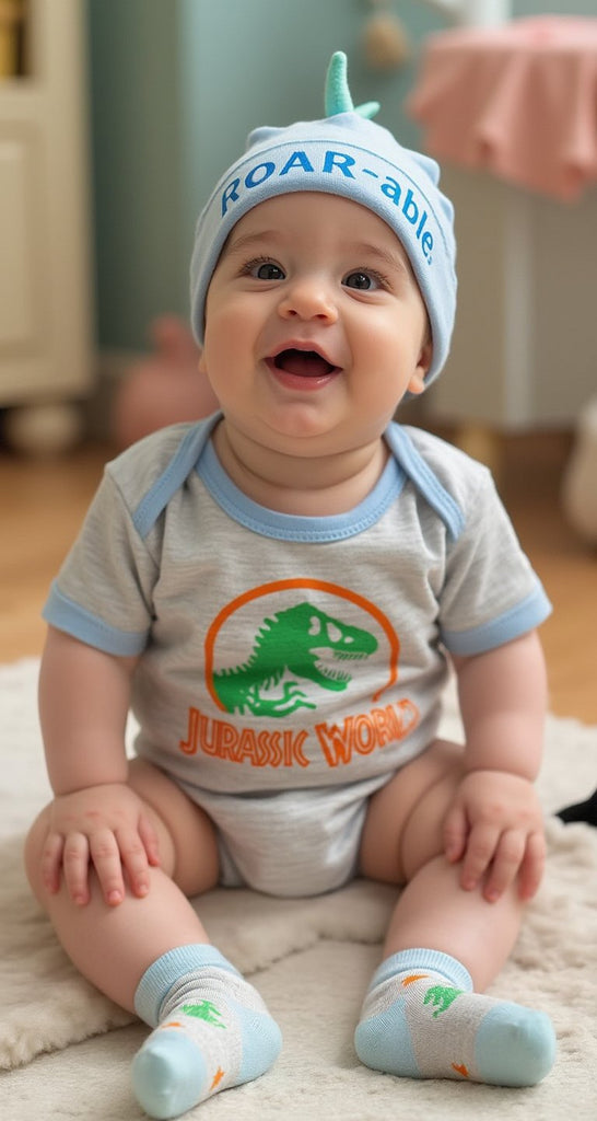 Jurassic World Welcome to the Universe Baby Baby Boys Clothes 3-Piece Set with Bodysuit, Socks, and Hat (3-6M)