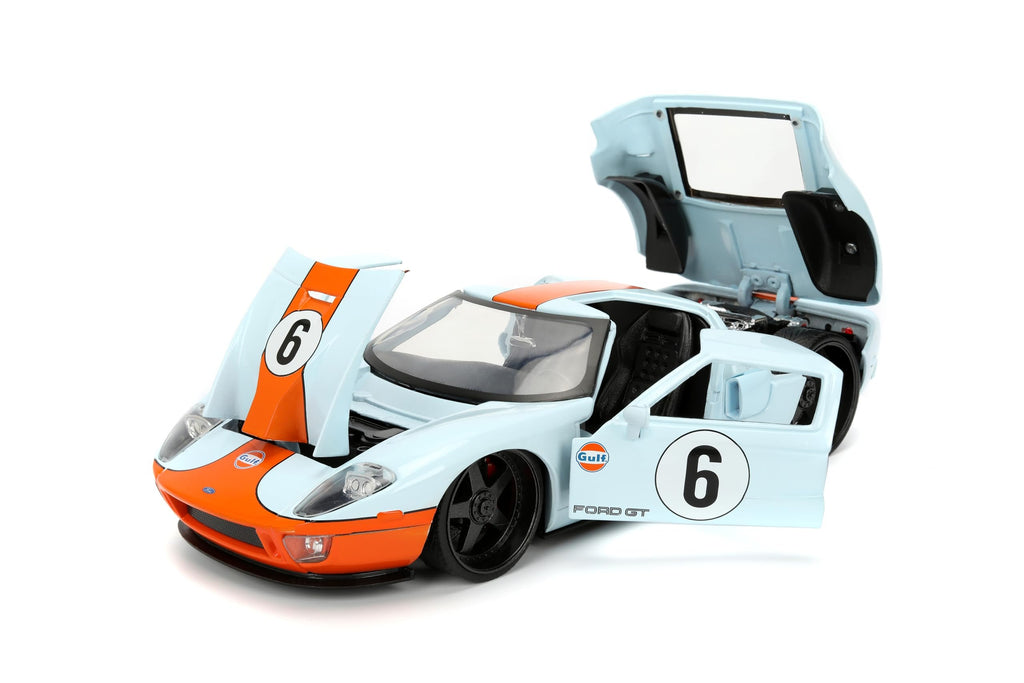Jada Toys Hyper-Spec 1:24 2005 Ford GT Gulf Die-cast Car – Opening Doors, Hood, Trunk, Rubber Tires(Light Blue)