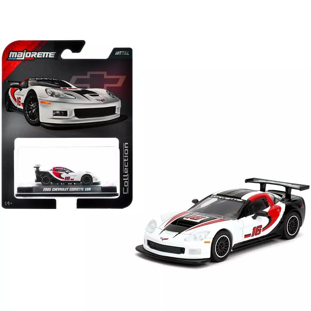Jada Majorette Collection – 2005 Chevy Corvette C6R 1:64 Die-Cast Model Car with Rubber Tires & Display Case, for Collectors & Adults