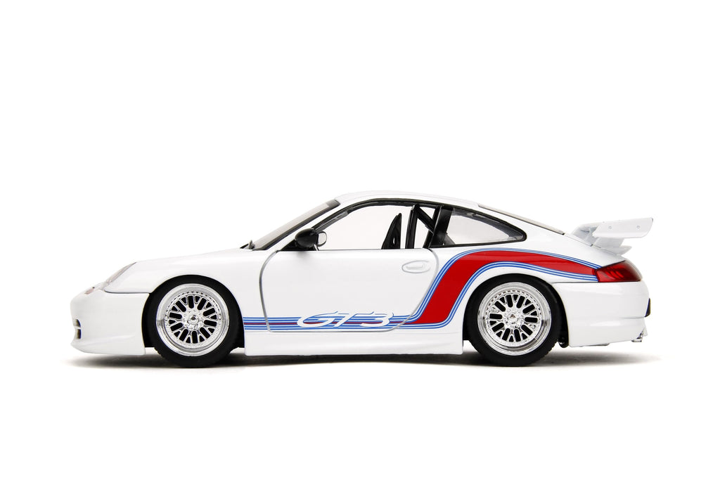 Hyper-Spec 1:24 Porsche 911 GT3 (996.1) Die-Cast Car, Toys for Kids and Adults(White/Red Stripes)
