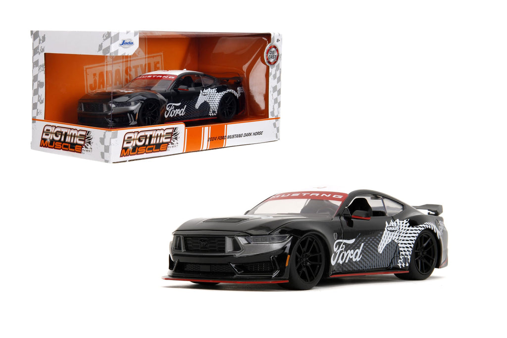 Jada Toys Bigtime Muscle 1:24 2024 Ford Mustang Dark Horse Die-cast Car – Opening Doors, Hood, Trunk, Rubber Tires(Glossy Black)
