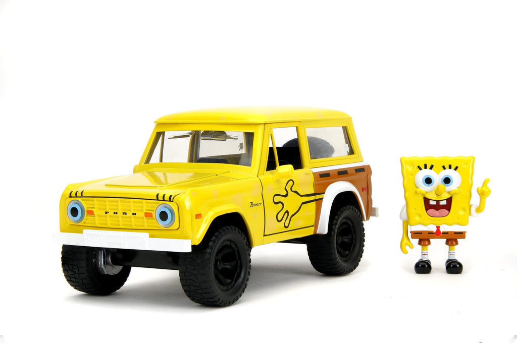 Jada Toys – Hollywood Rides 1:24 Scale Die-Cast 1972 Ford Bronco with Spongebob Figure – Opening Doors, Hood, Trunk, Rubber Tires – Collectible for Adults and Kids