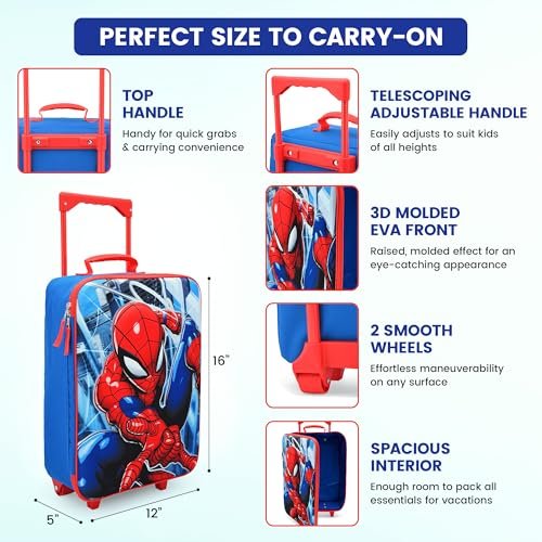 Fast Forward Spiderman Boys 16" Soft Luggage - Cute & Durable Carry-On Suitcase for Travel 16X12X5