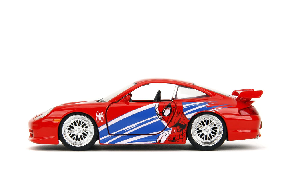 Jada Hollywood Rides Spider-Man Porsche 911 GT3 RS 1:32 – Die-Cast Vehicle Paint, Opening Doors, Marvel Theme – Red/Blue Design for Kids & Collectors