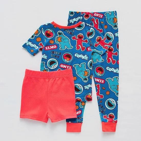 Centric Brands Sesame Street Boys' 3-Piece Pajama Set, Elmo & Cookie Monster Short Sleeve Shirt, Shorts & Pants, Sizes 4-10