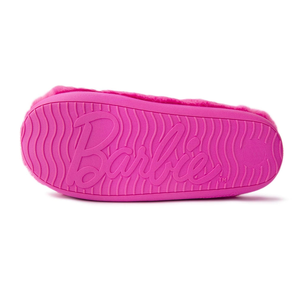 Handcraft Barbie Girls Faux Fur Clog Slippers with 3D Glitter Heart, Pink, 4-5 Big Kid