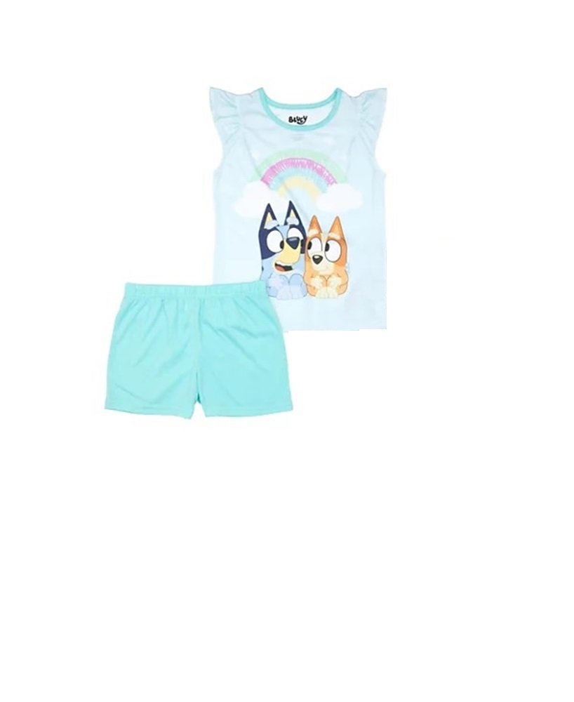 Bluey & Bingo Girls’ 2-Piece Pajama Set – Rainbow Tank Top & Shorts Sleepwear – Sizes 4, 6, 8, 10 – Soft Cotton Blend