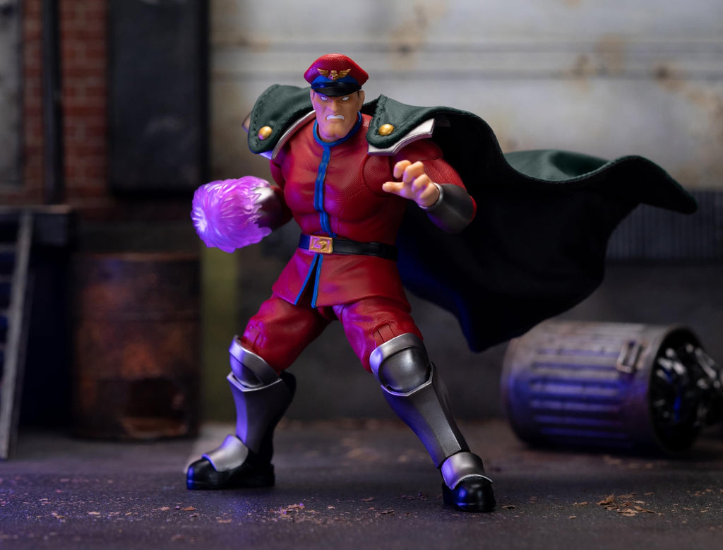 Jada Toys – Street Fighter II M. Bison Action Figure Wave 2 – 1:12 Scale, 6" Tall, Interchangeable Heads, Hands, Purple Fire Accessory