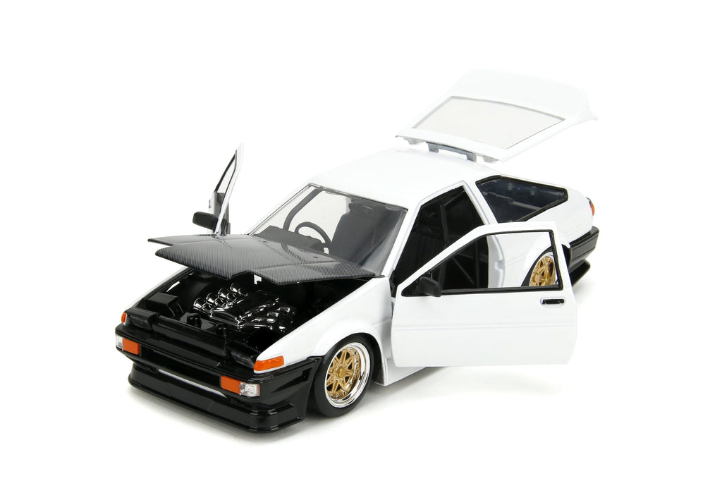 Jada Toys JDM Tuners 1:24 Scale Die-Cast 1986(AE86) Toyota Trueno, Opening Doors, Detailed Interior, Rubber Tires, Collectible for Ages 8+(White)